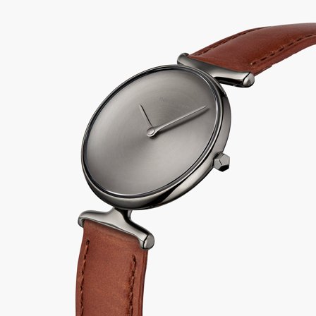 Nordgreen - Damski Elegancki Zegarek Styl Skandynawski - Szczotkowana Metalowa Tarcza - Pasek Skórzany Brązowy