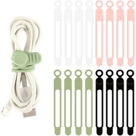 Genanvendelige Silikon Kabelbinder 16 stk. Kabelbinder Kabeltråd Organiser (16 stk., Blandet Farve (Sort/Hvid/Grøn/Pink))