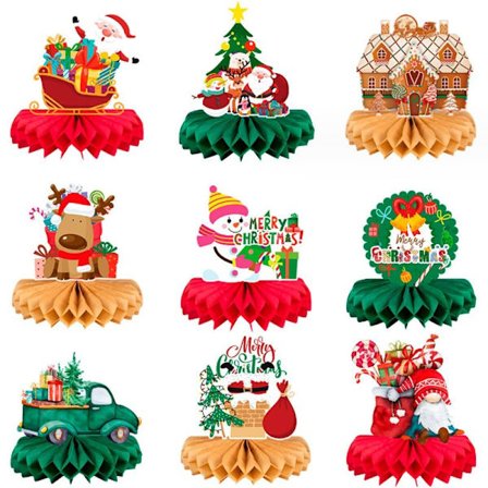 9 stk. Honeycomb Julepynt til Bord, Julefest Dekorationer, Jul