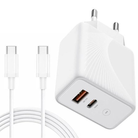 Hurtigoplader 30W - E.F.CONNECTION - 2 porte - USB-C kabel 20W - Kompatibel med iPhone 17/16