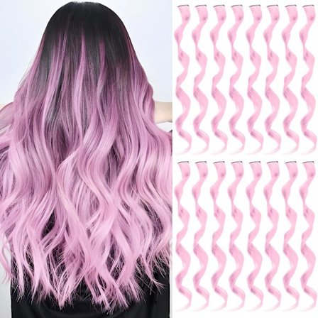 16 Stykker Farverige Syntetiske Hår Extensions Clip In Krøllet Bølget Paryk Til Piger Flerfarvet Party Highlights Cosplay Festival Gaver Pink 55cm
