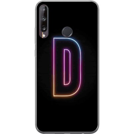 Yhteensopiva Puhelinkuori Huawei Huawei P40 lite E Minimalistinen neonkirjain D väriä vaihtavassa valossa mustaa taustaa vasten modernissa digitaali