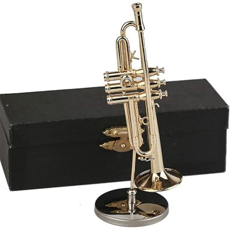 Miniatyrtrumpet i Koppar med Stativ och Fodral Miniatyr Musikinstrument Miniatyrmodell Mini T