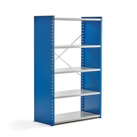 Reol MIX, grundsektion, 1740x1000x500 mm, lukkede gavle, blå, grå hylder