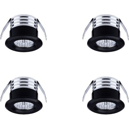 Sett med 4 mini LED-innfelte spotlights, 3 W, varm hvit svart