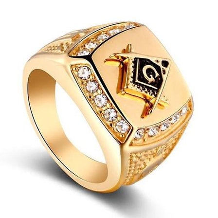 Frimurerring i gull med zirkonia