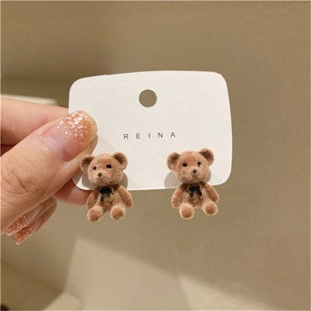 e Flocking Plys Bear Stud Øreringe Pige Kawaii Animal Ørering