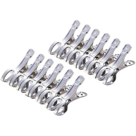 12 stk. rustfrit stål klemmer, metal klemmer til strandhåndklæde, bruges til daglig vask, strandhåndklæder, badehåndklæder (8,5 cm)