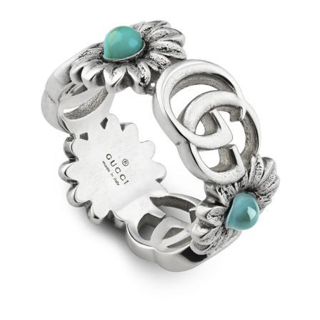 Gucci Ring with Double G and Flower Motif , Grijs , Dames , Maat: 55 MM