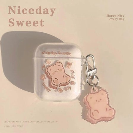 Kompatibelt AirPods-skal med söt transparent tjej-tecknad djurdesign, mjukt TPU-skal för Airpods 2 & 1, Söt Airpods-Björn