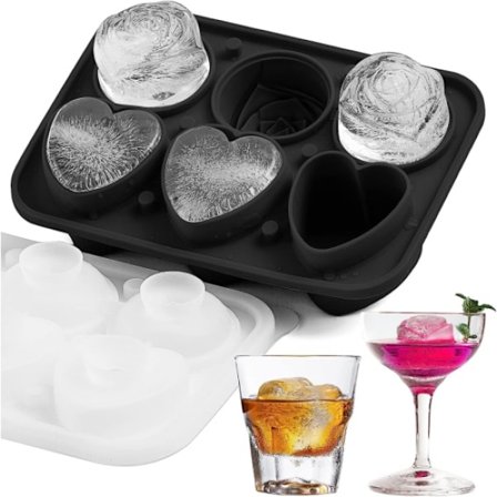 Hjärta+Ros 6-delad silikon isform med lock Svart Svart