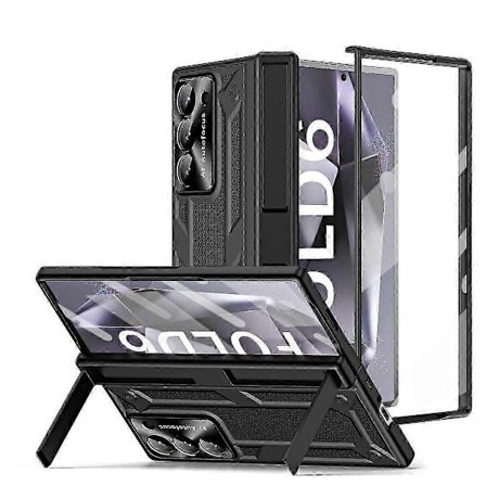 Skal till Samsung Galaxy Z Fold 6 med skärmskydd fram, Slim PC Allomfattande gångjärnsskydd med osynligt stativ