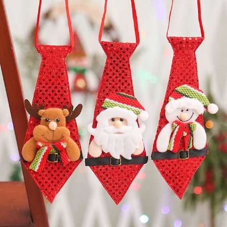 Jule-slips, 3 stk Morsomme Sekvens Santa Snømann Hjortemønster Slips Med Sekvenser, Julehengende Ornamenter