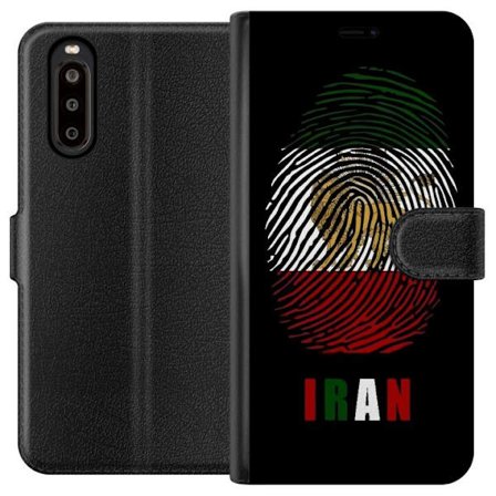 Kompatibel Tegnebogsetui til Sony Xperia 10 II Fingeraftryksformat som Irans flag med løvemotiv på sort dramatisk baggrund