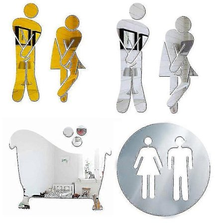 Krydsede Ben Sjovt Badeværelse Toilet Dør Tilbehør Symbol Skilt Spejlsæt, moderigtigt Aftageligt Sødt Mand Kvinde Toilet Wc Klistermærke