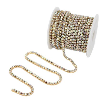 Strassbånd Fargerikt Glitter 10 Meter Strassbånd for Husholdnings-DIY Håndverk Klær Dekorasjon Gave Gull Bakside AB Farge 3mm (FMY)