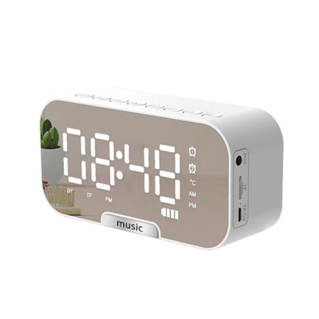 Digital speiloverflate vekkerklokke med Bluetooth-høyttaler & FM-radio & temperaturvisning Dobbel alarm -ES
