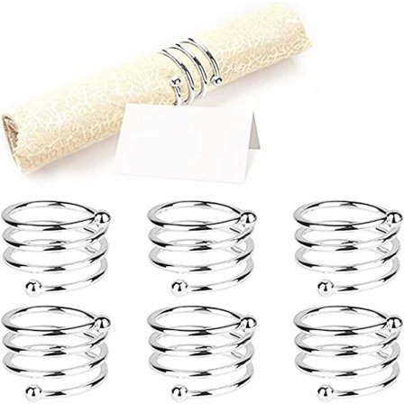 (6 ST-Spiral, Silver) Servettringar och hållare, 6 st metallservetter