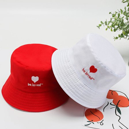 Hink med dubbla sidor för kvinnor, sommarvisir, casual solhatt, vit och röd, kärlekshjärta