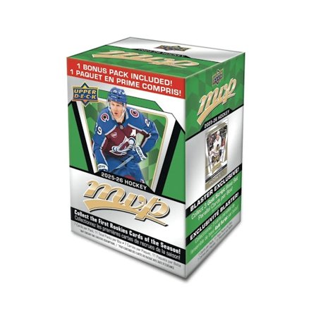 Upper Deck - Black - Trading Cards - NHL 2025-26 MVP Blaster Box - 11 Packs (77 Cards + 1 Bonus Pack) - Hatstore