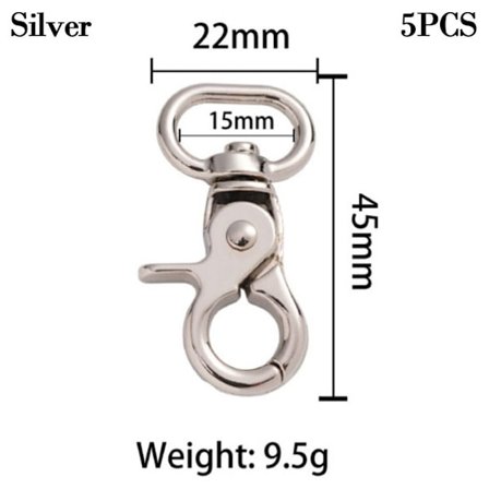 5st löstagbara Snap Hook Trigger Clips SILVER 15MM