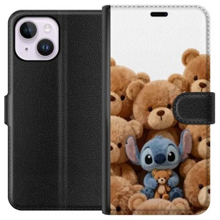 Kompatibel Tegnebogsetui til Apple Apple iPhone 14 Plus Sød og sikker illustration med Stitch omgivet af bamser, der skaber en varm og legende følel