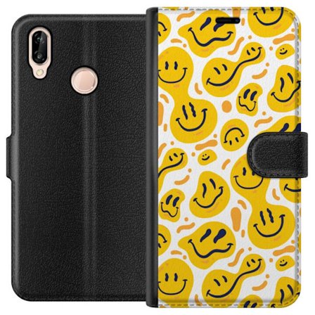 Kompatibelt Lommeboketui til Huawei P20 lite Lekent grafiskt mønster med gule smileyformer i ulike uttrykk