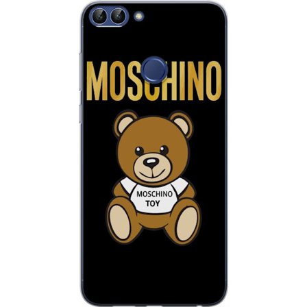 Kompatibelt Mobilskal till Huawei Huawei P smart Moschino-inspirerad nallebjörn med text på tröjan, centrerad mot svart bakgrund med tydlig mode- o