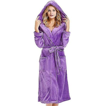 Dam Morgonrock med Huva Fleecefodrad Fluffig Badrock