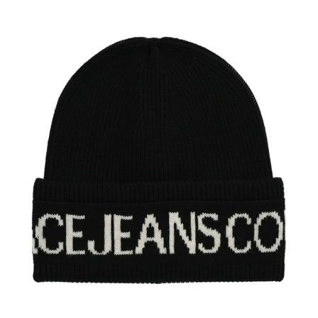 Versace Jeans Couture, Couture Black White Logo Beanie Zwart, Heren, Maat:ONE Size