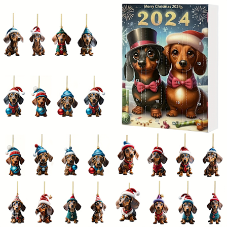 24 Dagers Juler overraskelse Nedtellingskalender - Art Deco Stil Akryl Blind Box Julekalender med Dachshund Design