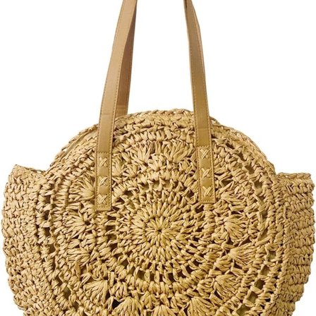 Udskåret rund stor flettet sommerstrand skuldertaske