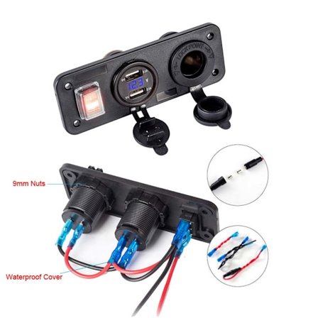 Bil Båd Lastbil 12V 24V 2 USB Oplader Voltmeter Kontakt Cigarettænderstik med Blå LED