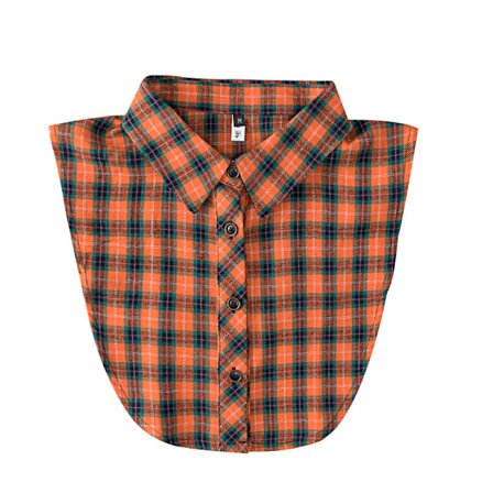 Falsk krage for kvinner, avtakbare krager med oransje rutemønster, halv falsk skjorteblusekrage, knappekrage for gensere, jakker