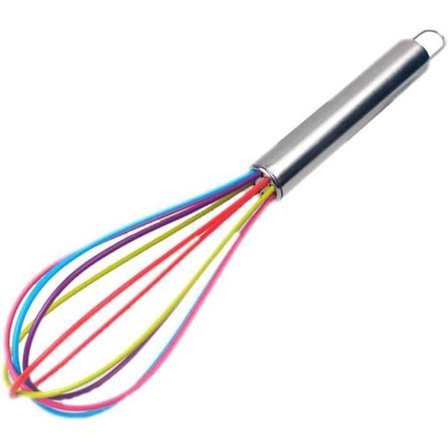 Rostfri stålvisp med 5 silikontrådar för äggvispning, lätt att hänga på väggen, sparar plats