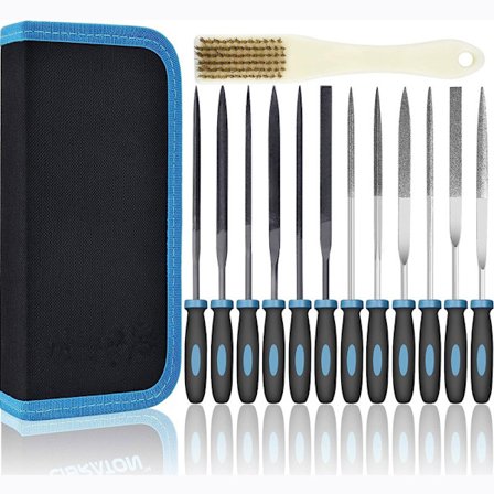 13-delt Premium Lille Filsæt 6 Diamantfile 6 Stålfile Rengøringsbørste og Bæretaske til Træ Plast Smykker Læder DIY