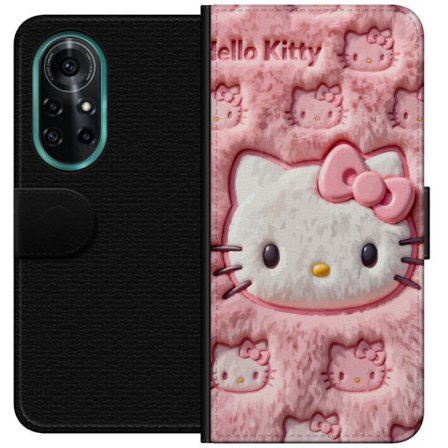 Kompatibel Tegnebogsetui til Huawei nova 8 Pro Hello Kitty lyserød fluffy baggrund med ikonisk ansigt og kawaii-æstetik