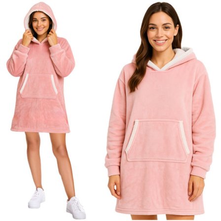 Myströja / Oversized Hættetrøje med Hætte - Fleece Lys Pink