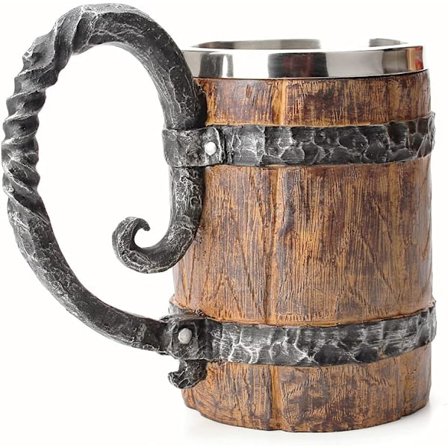 Otartu Vintage Ølkrush i Faux Eg, Middelalder Retro Viking Rustfrit Stål Kaffekop Stein Tankard, 17oz/500ML Krus