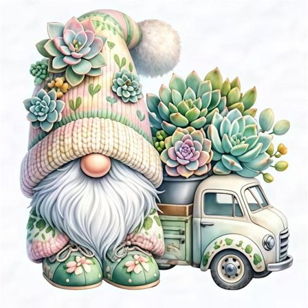 Diamantmaling – 5D Full Drill DIY-sett (30×30 cm), Nisse med Lastebil og Sukkulenter