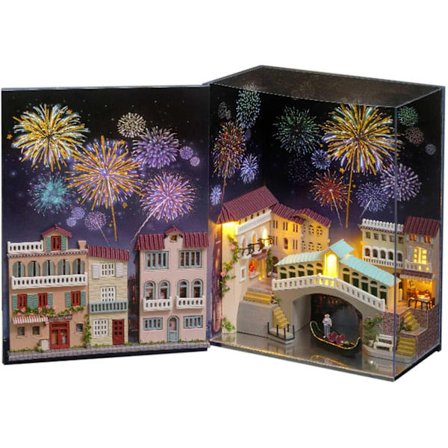 DIY Bokhörna Miniatyr Kit, 3D Träpussel Dockhus, DIY Manuell Bokställ för Hylla Infoga De