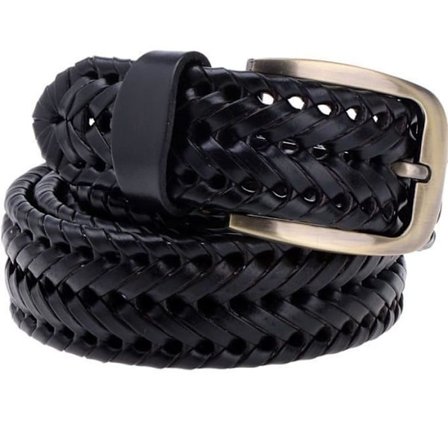 Flätat dam-bälte i svart kohudsläder
