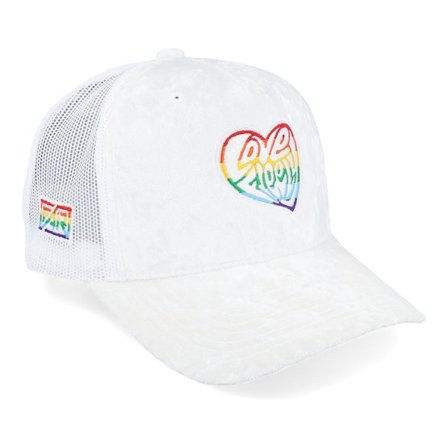 Fair - White trucker Caps - Love Freely Rainbow Logo Velvet White Trucker @ Hatstore