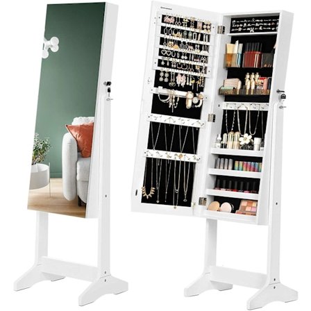 Rootz Smykkespejl - Smykkeskab - Spejlskab - MakeUp Organizer - Rammeløs - Låsbar - Hvid - MDF - 41,2 x 36,5 x 152 cm