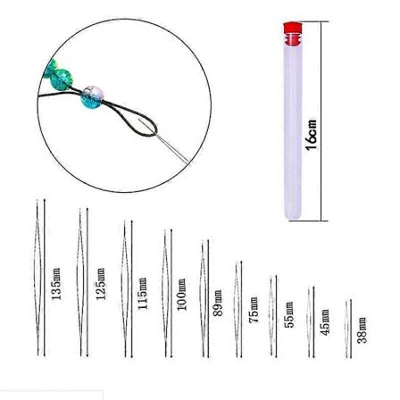 9 stk. Stål Big Eye Sammenklappelige Perle Nåle Tråd Sy Nåle Forskellige Størrelser