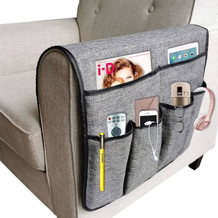 Stor Organizer för Soffa, Fjärrkontrollhållare, Soffa Armstöd Förvaringsväska, 19.7 * 35 Tum Grå