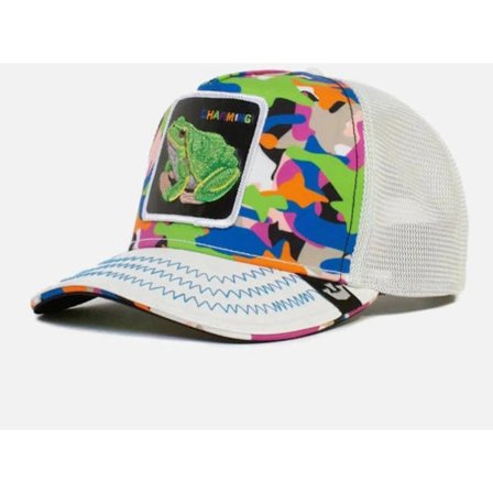 Net Mesh Hat med Broderet Dyremotiv, Snapback Hat, Camouflage Frog