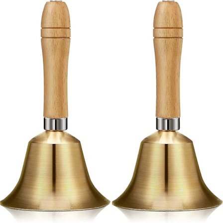 2 Stk. Håndbjeller i solid messing med trehåndtak, håndbjeller med høy lyd, solid messing, trehåndtak, håndholdt servicebjelle, dyrebjelle