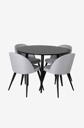 Venture Home - Spisebordssæt Plaza med 4 stole Velvet - Sort - Spisebordssæt 4 personer - Fra Homeroom