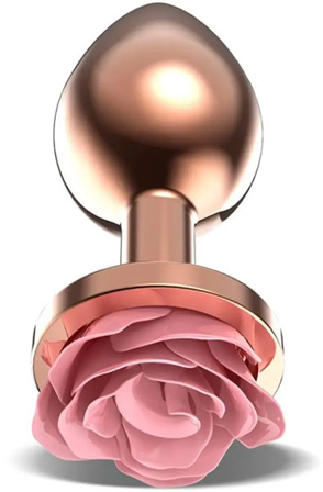 Rosegold Metal Anal Plug With Pink Rose Small - Vuxen.se - Buttplug, stora & små butt plugg